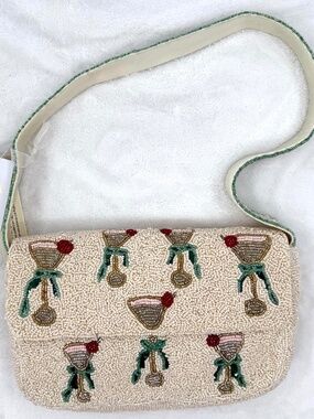 Holiday Beaded Bag Martini Cocktails Ivory Red Green Viral India Party Gift